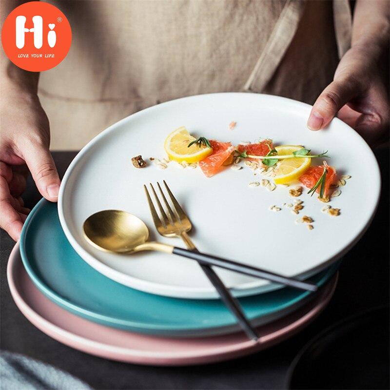 HiCeramic Round Steak Plates Beef Plate Dessert Dish Minimalist Pizza Breakfast Dish Tableware