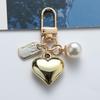 Acrylic Heart Keychain with Pearl Letter Tag & Metal Charms for Earphone Case or Bag Decor