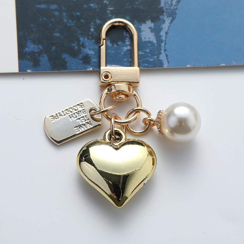 Glossy Heart Pearl Keychain with Metal Nameplate Pendant