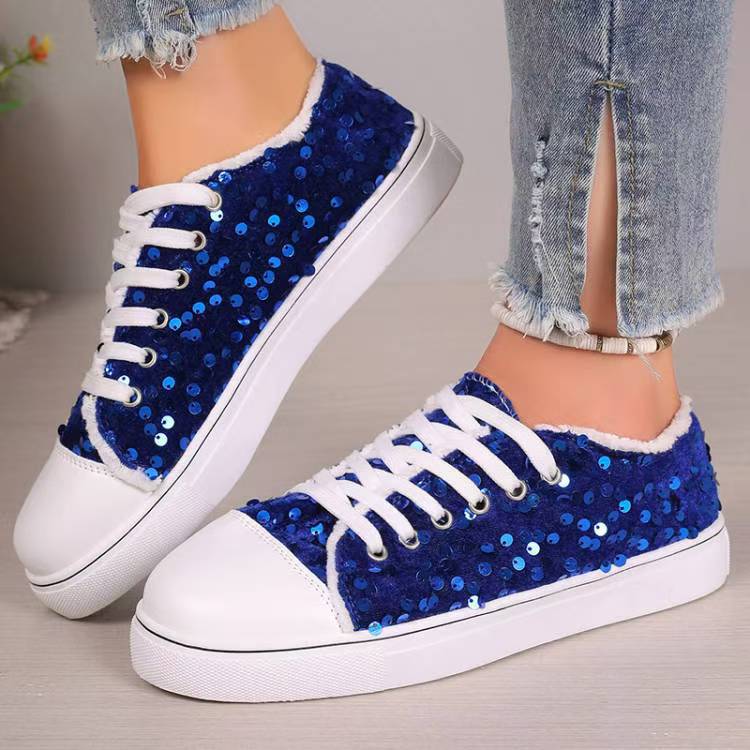 Plus Size Shoes for Women 36-43 Spring Autumn Sequin Women Lace Up Platform Flats Sneakers Women Casual Zapatos De Mujer