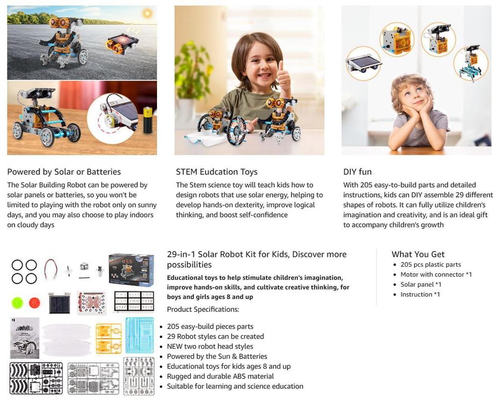 2024 DIY 29-in-1 Solar-Powered Self-Assembling Toy Car & Intelligent Robot Kit