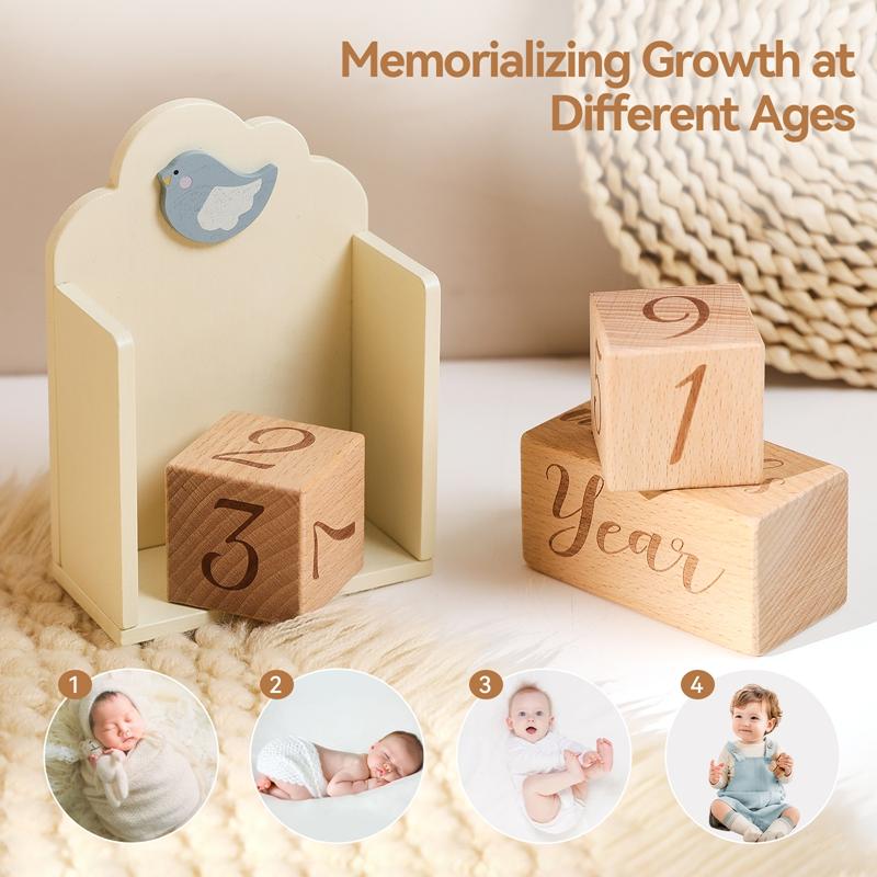 Baby Wood Milestone Photography Accessory Toy Cartoon Bird Time Recorder Box Baby Room Decoration Baby Anniversary Baby Gifts
