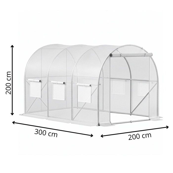 Tunnelgewächshaus - SPRINGOS - 200×300×200 cm - PE 140 g/m² UV-4 - Verzinkte Metallstruktur - Fenster & Reißverschlusstüren