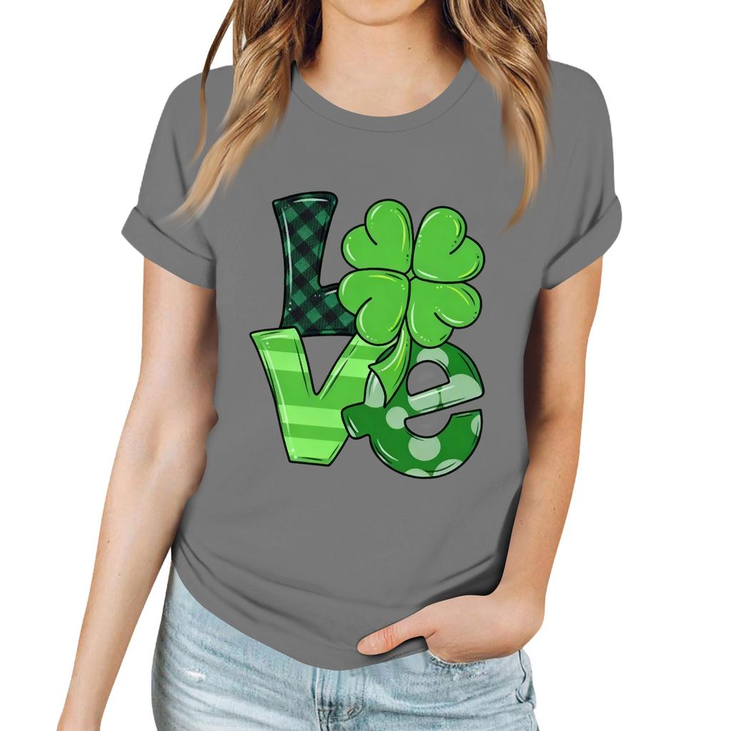 Women's Casual Saint Patrick Print T-Shirt Round Neck Pullover Short Sleeve Top