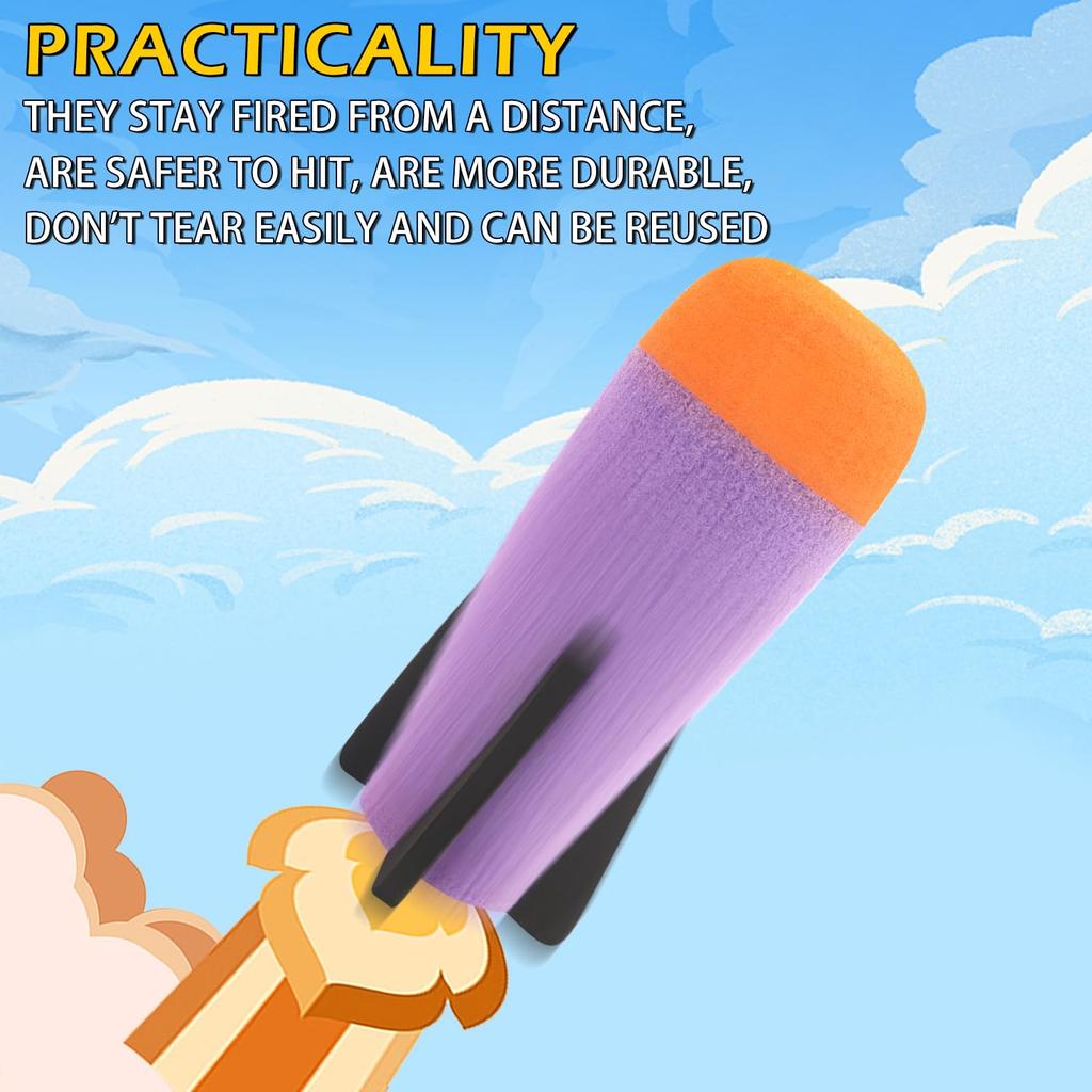TORMEN Nerf Compatible Missile Refill Rocket Darts, Set of 3, Foam Bullets for Launchers, for Toy Projectiles (Purple)