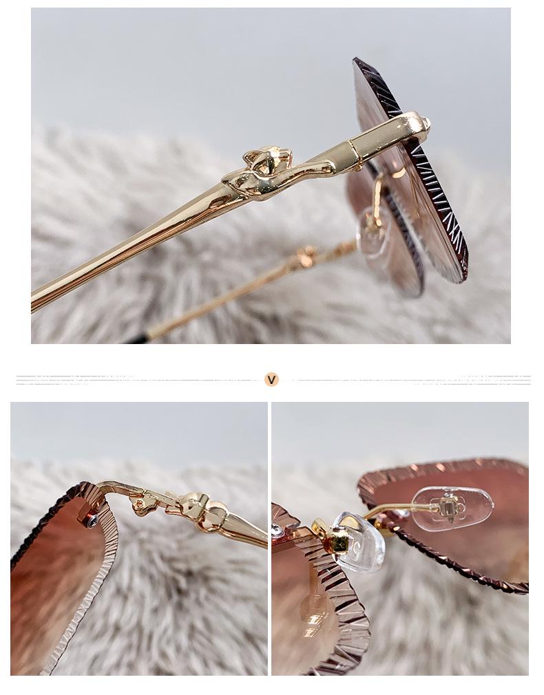 European & American Square Frameless Sunglasses: Men's Sawtooth & Women's Leopard Head Metal Fashion