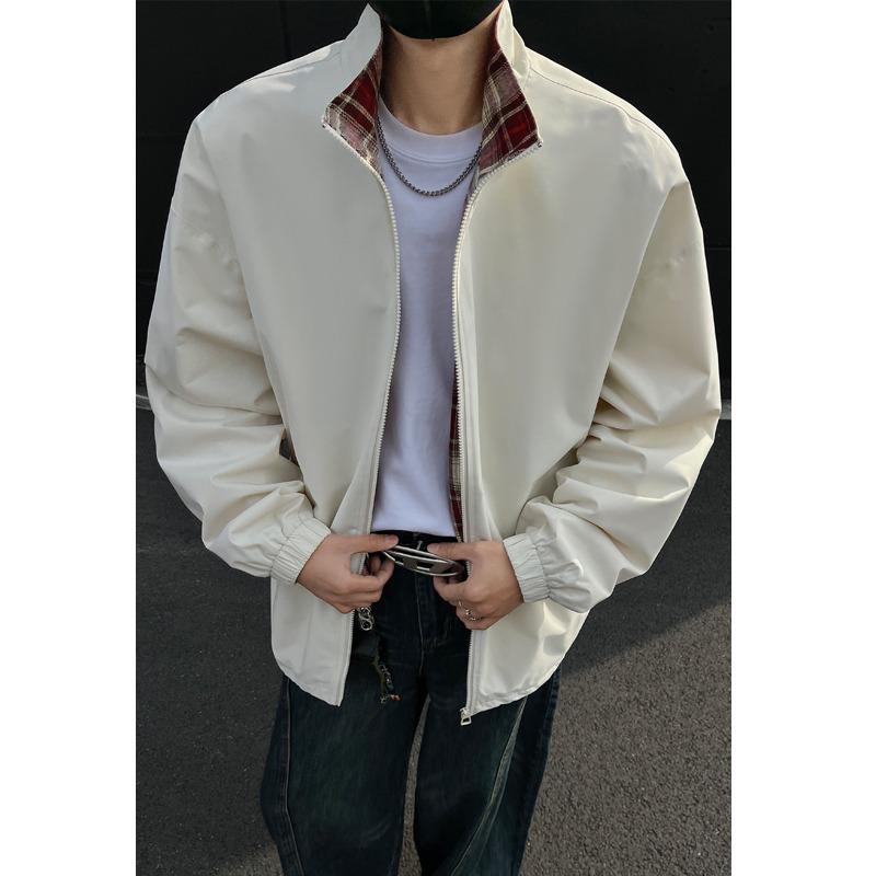 Men's Plaid Lapel Jacket: Retro Oxford Cloth with Inner Pocket, Thickened for Spring and Autumn.