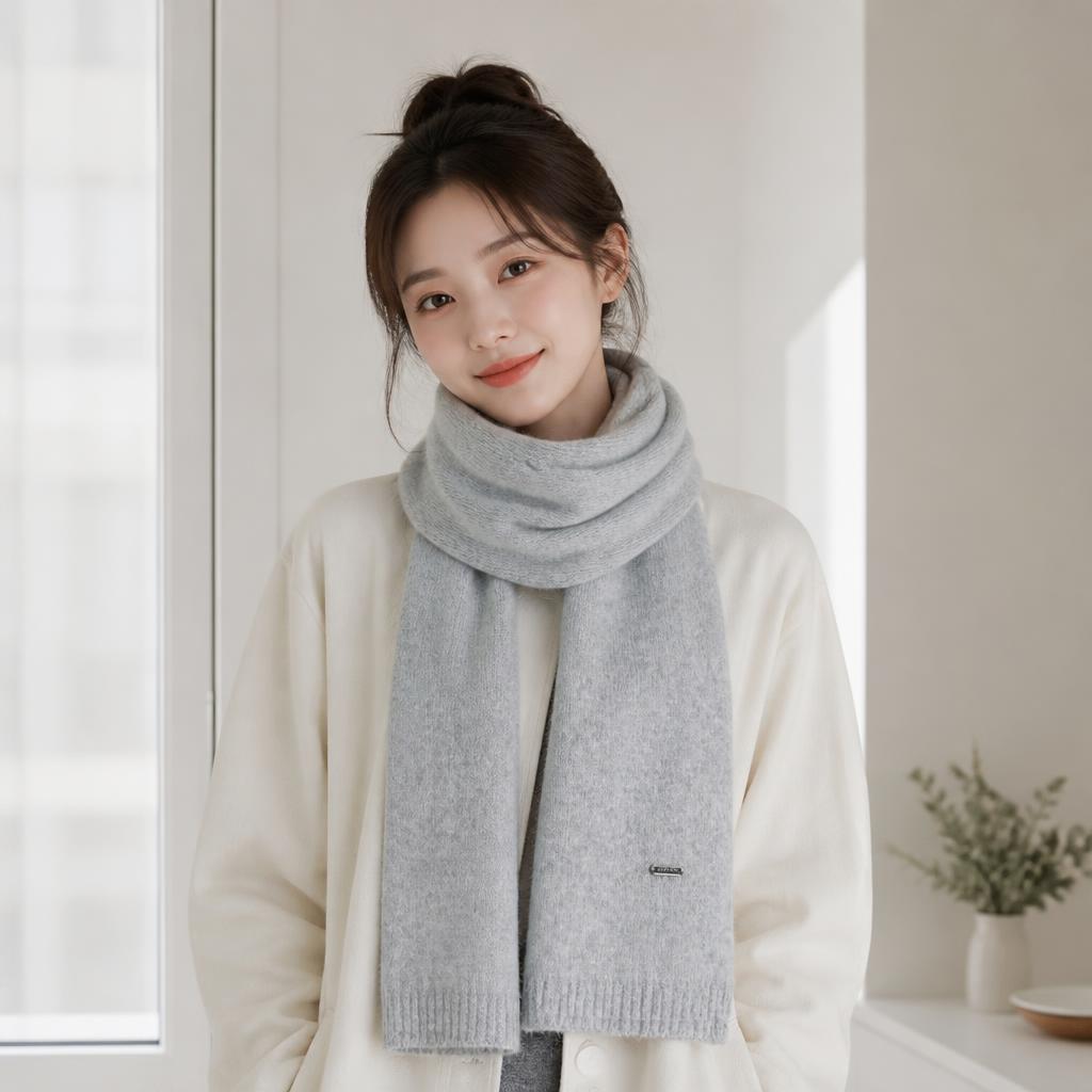 Contains Korean version of wool knitted scarf for women's winter versatile new high-end warm versatile scarf for white women