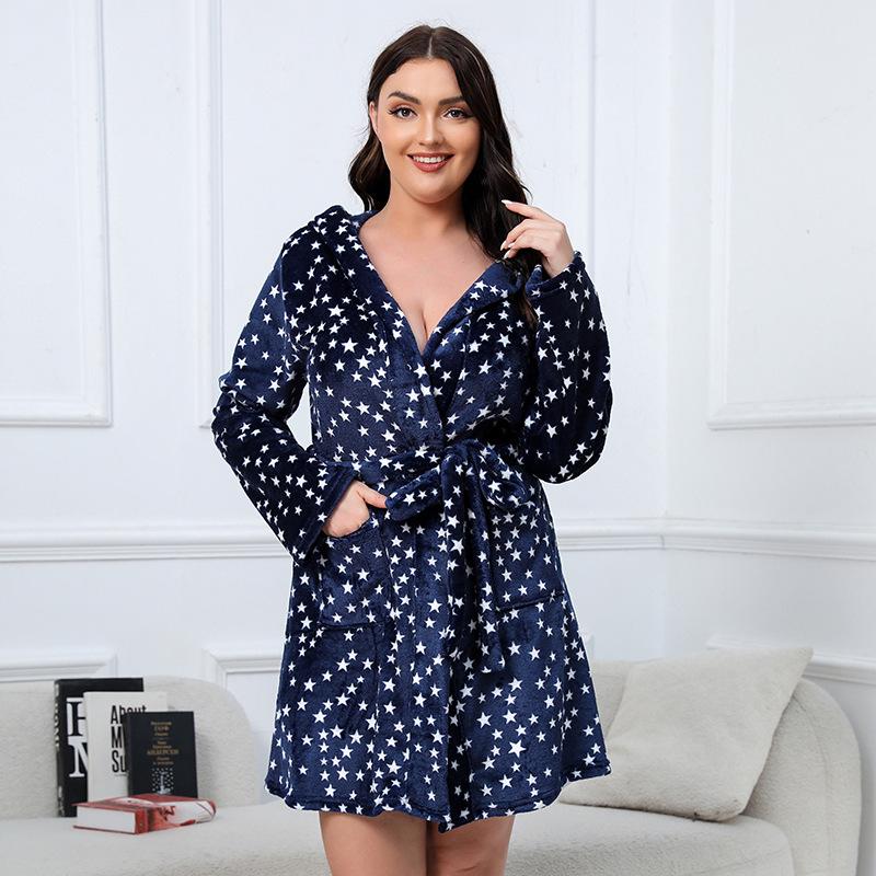 

Фланелевый халат-кимоно с рождественским оленем большого размера - Уютный и плотный 1XL