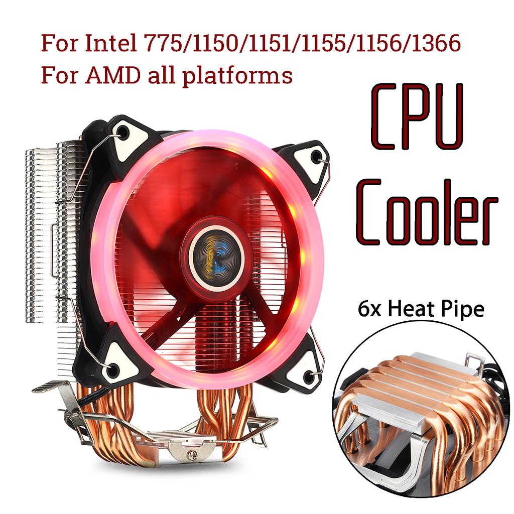 6 Heatpipe Computer CPU Fans Cooler Heat Sink For Intel Lag1156//1155//1150//775