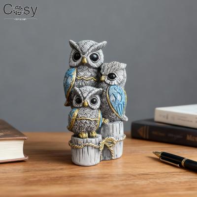 Lucky Owl Statue Shelf Decor Office Ornament Bedroom Modern Table Desk Living Room Gift for Birds Lovers Sculpture Decoration