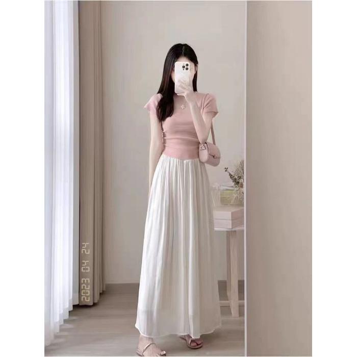 Petite Summer Pink Two-Piece: Short-Sleeved Top & Skirt Set