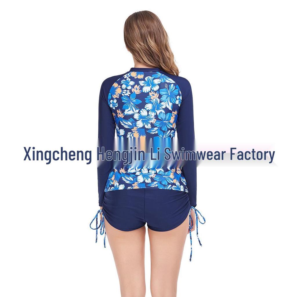 2023 Fashion Print Long Sleeve Slimming Split Bikini Set