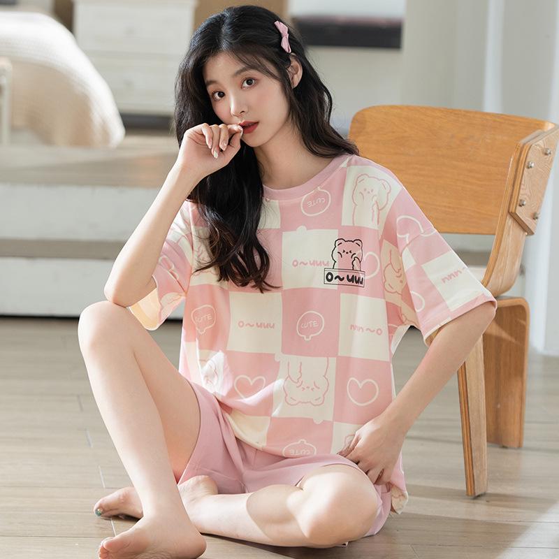 Baumwoll-Pyjama-Set im koreanischen Stil - Niedliche, lässige Kurzarm-Homewear für Studenten