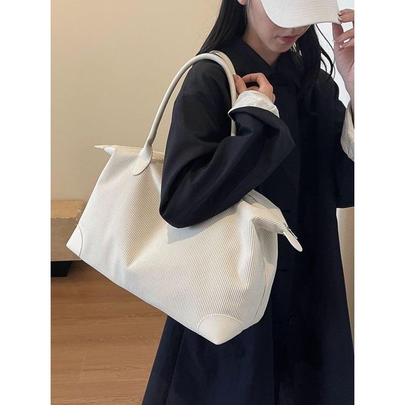 Large Capacity Shoulder Tote Bag Autumn New Lazy Style Literary Style Solid Color Personalized Shopping Bag Bag