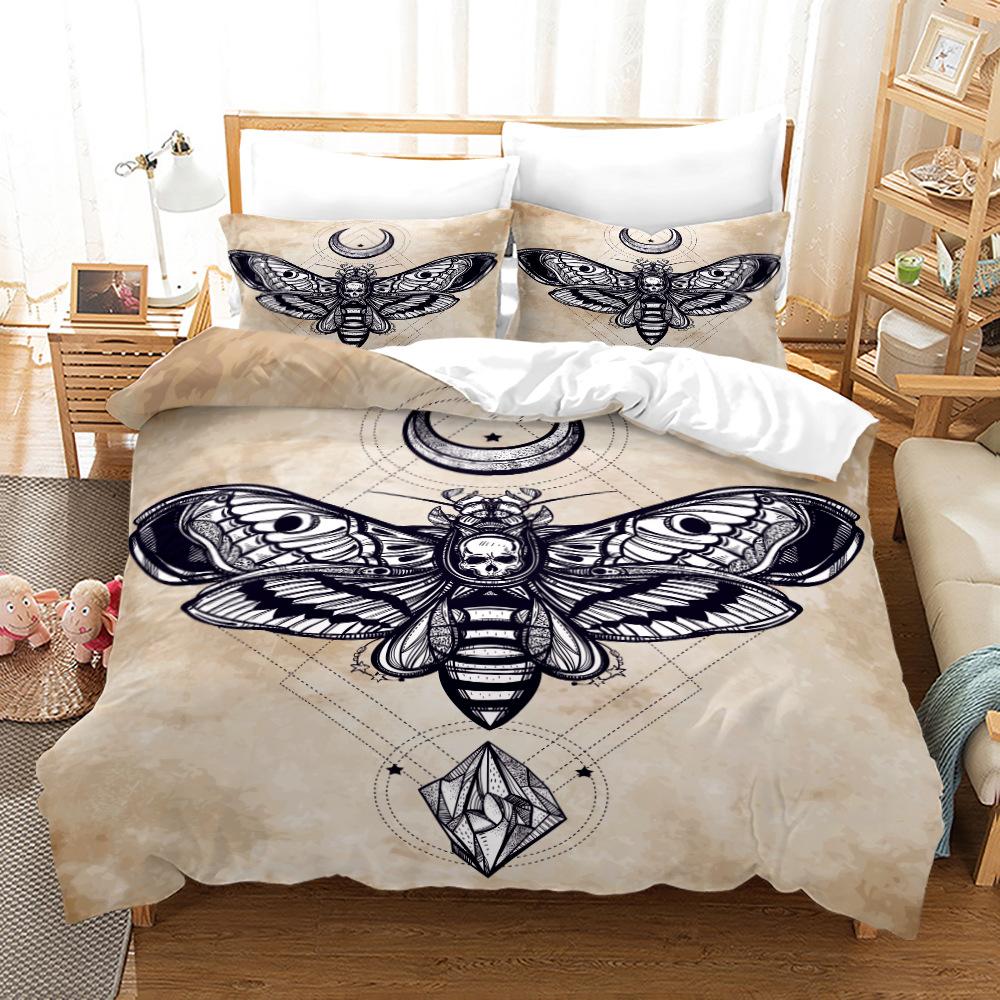 Death Moth Duvet Cover Set King Queen Size Moon Skull Youth Gothic Insect Print Skeleton Bones Polyester Quilt Cover for Kids