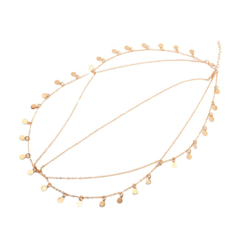 Wave Tassel Chain Headwear Tassel Electroplated Alloy Sequin Round Sheet Multi-layer Wedding Supplies Hair Accessories
