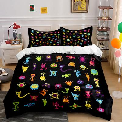 Stampa Mostro Cartone Animato Decorazioni per Bambini Diverse Misure Camera da Letto per Bambini e Adulti Squisito Set Lenzuola 3 Pezzi, Regalo