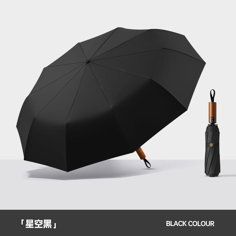 10-Bone Automatic Wooden Handle Lettering Umbrella Men's Umbrella Three-fold Umbrella Parasol
