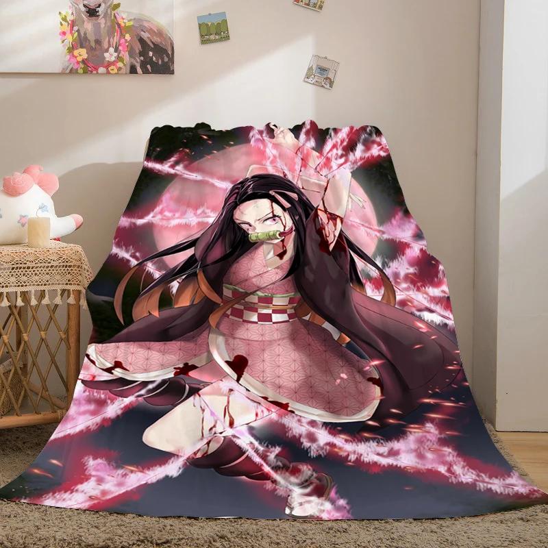 Anime Fleece Blanket Sofa Winter Warm A-Demon Slayer Bed Camping Custom Nap Fluffy Soft Blankets King Size Microfiber Bedding
