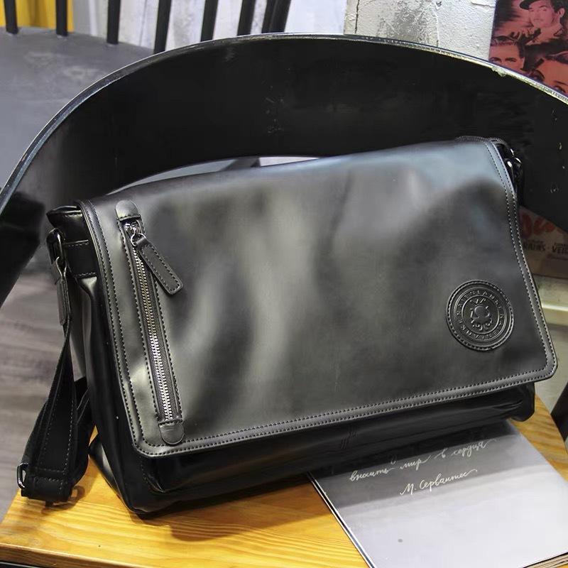 

TS JYL laptop bag,Vintage Korean Men Shoulder Bag Casual Crossbody Travel Leather Satchel 39cm x 16.5cm x 30cm чёрный