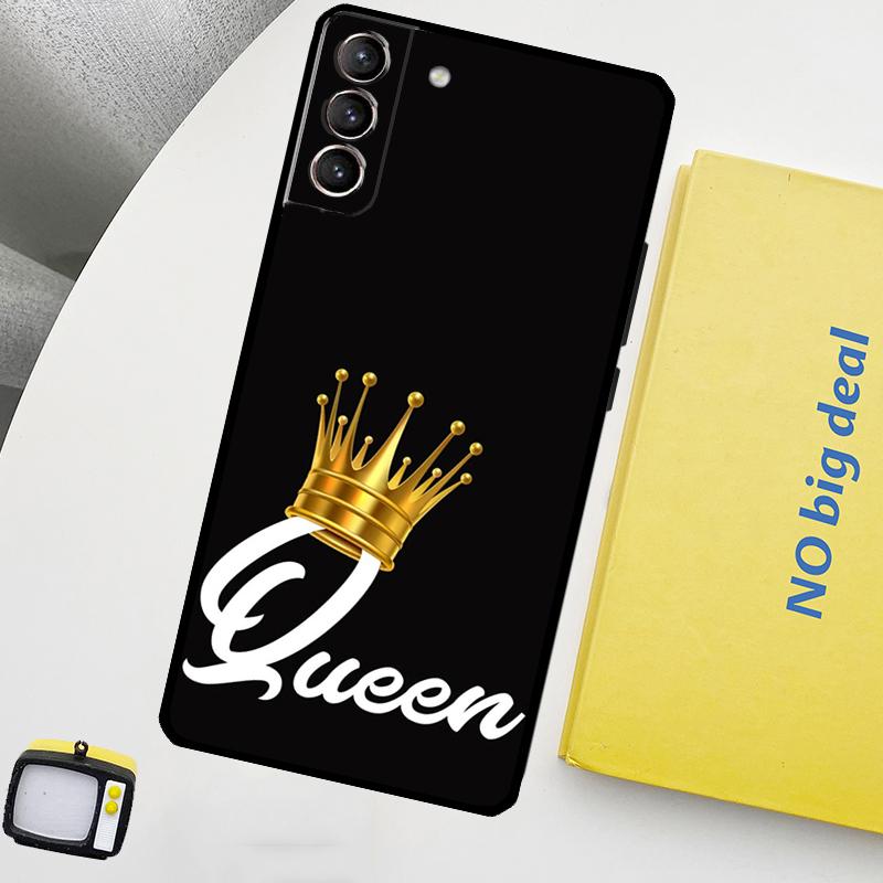 

King Queen Crown Phone Case For Samsung Galaxy S25 S26 Ultra S20 S21 S22 S23 Plus S10 S25 FE S24 Ultra Cover Galaxy S21Ultra