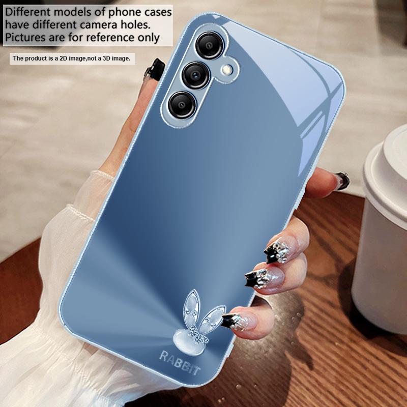 A Cute Light Blue Rabbit For Samsung A73 72 71 A70 56 55 54 A53 52 51 50 42 A35 A34 33 32 31 26 25 24 23 22 30 Glass Phone Case