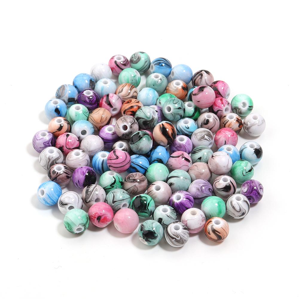 30-100pcs 6/8/10/12/14mm Resin Beads Ink Painting Round Loose Spacer Beads For DIY Jewelry Making Bracelets Necklace Accessories