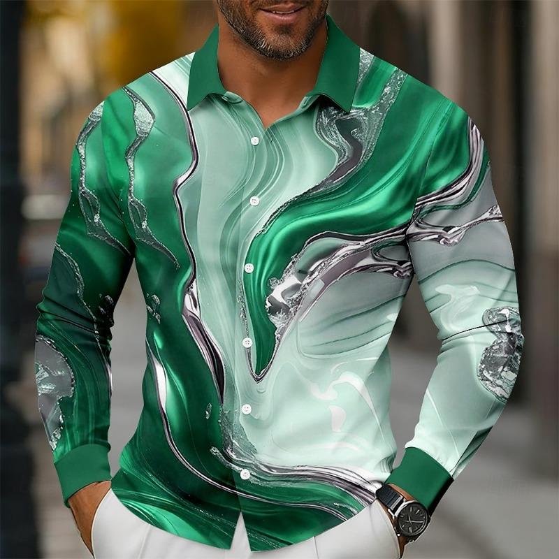 Men's Geometric Gradient Line Waves Shirt Button Up Shirt Long Sleeve Fashion Casual Outdoor Spring Fall 3D Print Collared Shirt