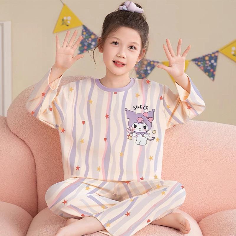 Raglan Sleeve Cartoon Baby Pajamas for Spring and Autumn 2026 - Long Sleeve Pants Set for Medium and Large Girls
