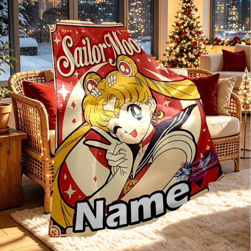 Custom Name Personalized Sailor Moon Print Blanket, Home Decor, Bedroom, Sofa, Camping, Couch, Gifts for Birthday Christmas