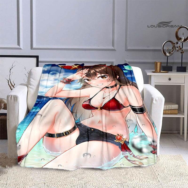 Deka Genshin s kresleným potiskem flanelová měkká a pohodlná deka rozkládací pohovka, kterou musíte mít jako dárek k narozeninám