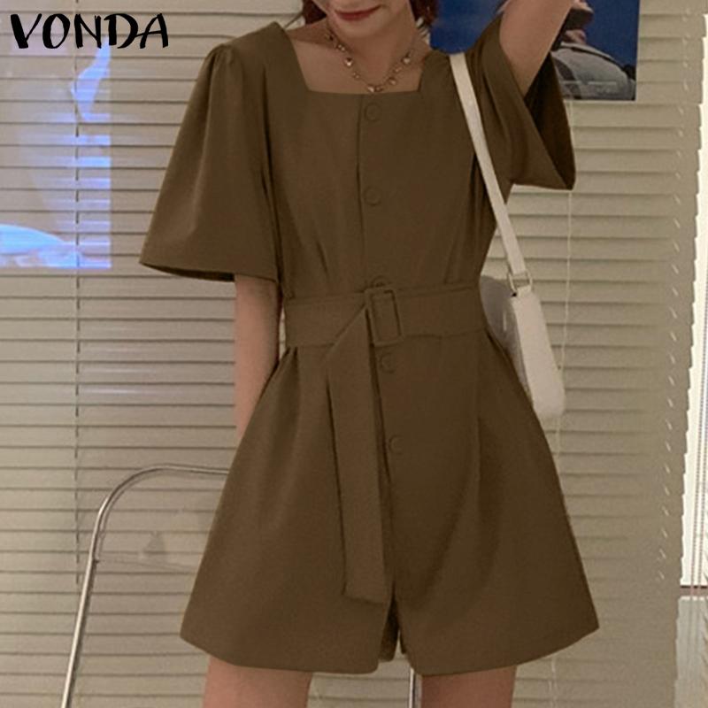 

VONDA женские летние свободные цельные шорты с квадратным вырезом и короткими рукавами и пуговицами
