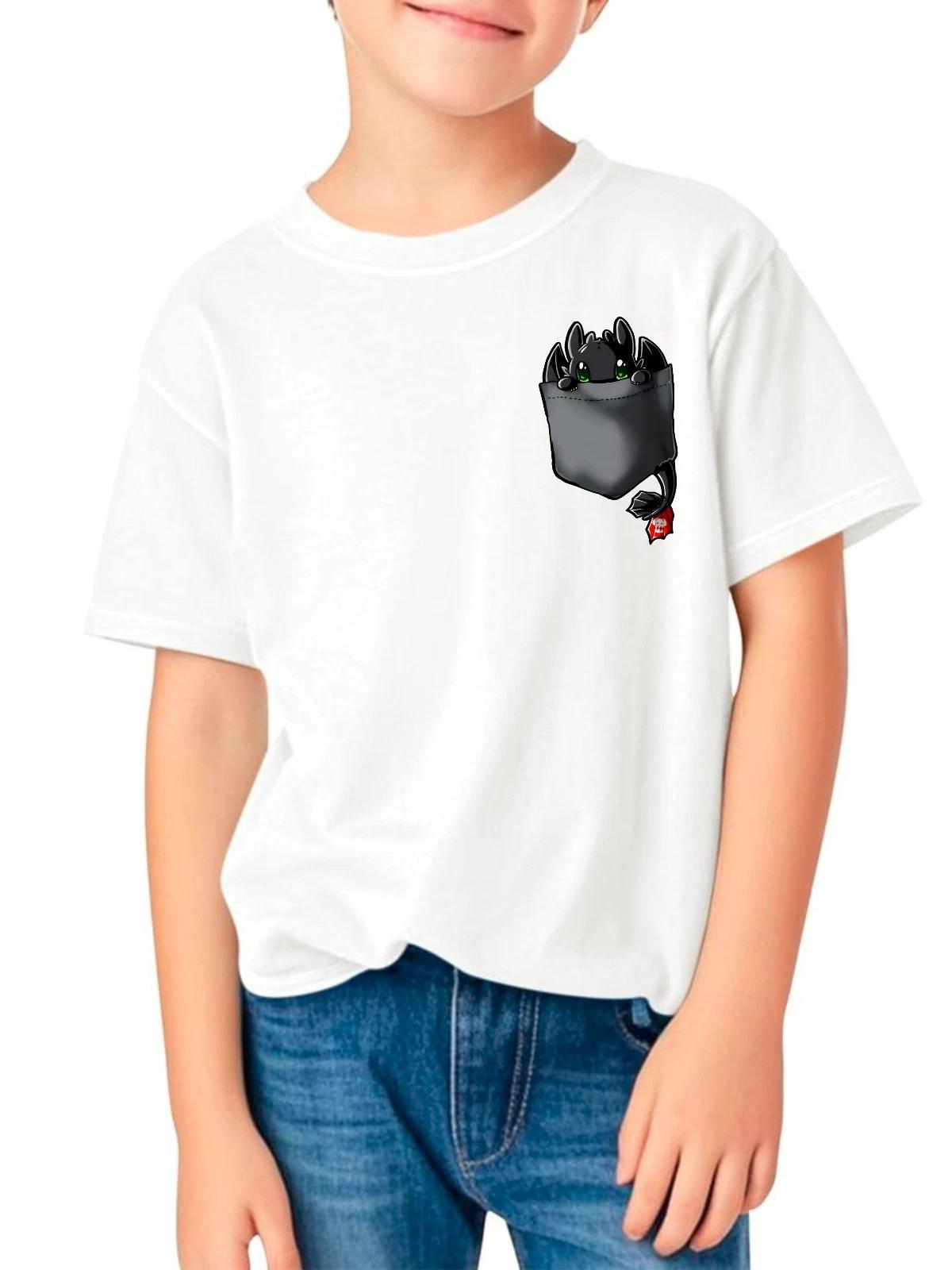Cute Toothless Dragon Peeking Pocket T-Shirt, Funny Cartoon Chracter Gift Tee S