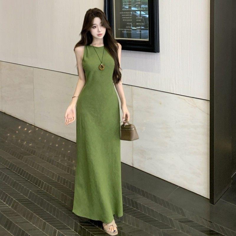 Elegant 2026 Sleeveless Green Dress for Tall Women – Slim Fit, New Early Summer Style 2XL