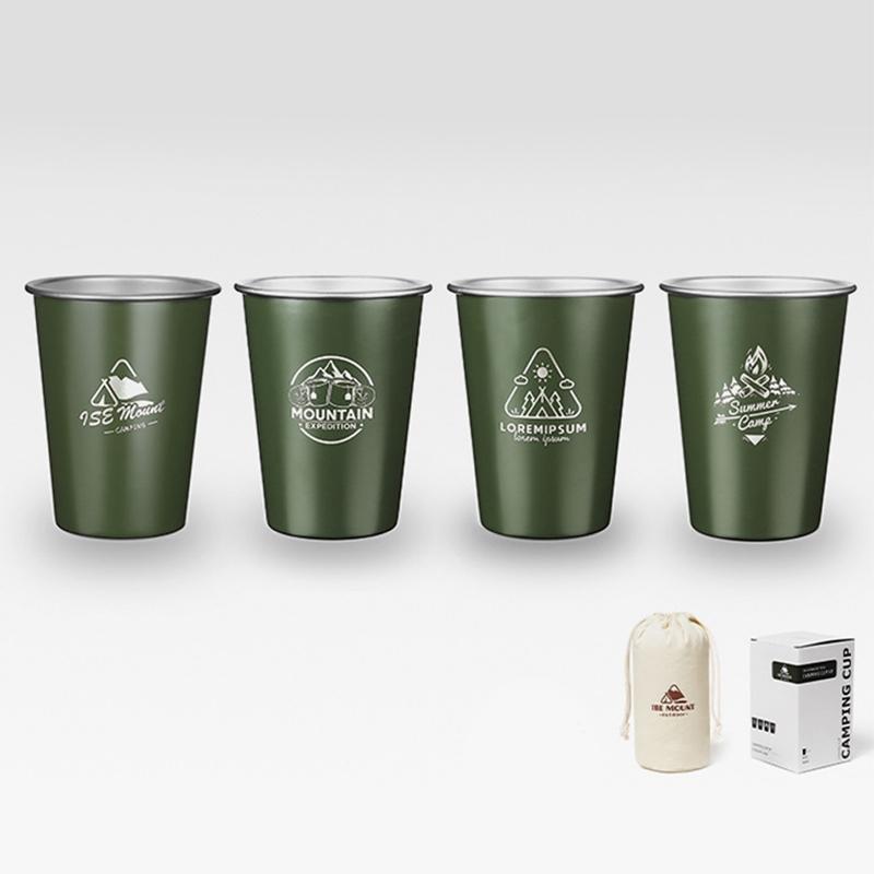 

4 шт. портативный набор из нержавеющей стали 304 для отдыха на природе кружка для пива, чая, кофе, похода, путешествия, воды 350ml 4Pcs армия зеленый