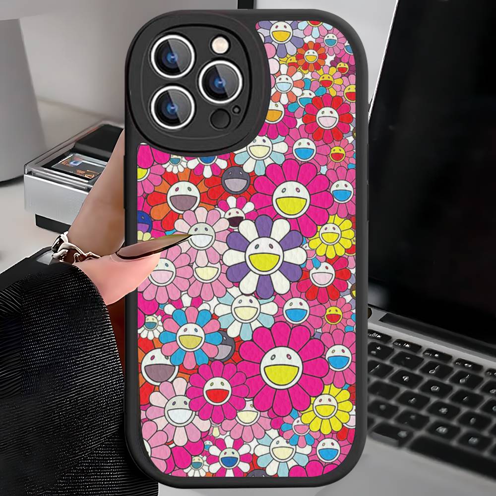 Japanese Artisti M-murakami T-takash Art Colorful For iPhone 16 15 14 13 12 11 Pro Max Plus Shockproof Leather Soft Phone Cover