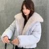 American super fluffy big fur collar lapel down cotton clothes women's winter design temperament thickened warm cotton coat