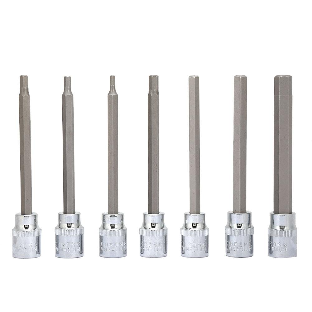 7pcs 3 8 Square Socket Bit with 1 8 3 16 7 32 1 4 9 32 5 16 3 8 Hex Extend Long Bit Socket Set