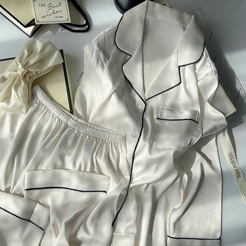 Frühling und Herbst Hochentwickeltes Gefühl von Eisseide Pyjama Hausanzug Sets Mädchen Langärmlig Einfacher Wind Pyjama Hausanzug Set