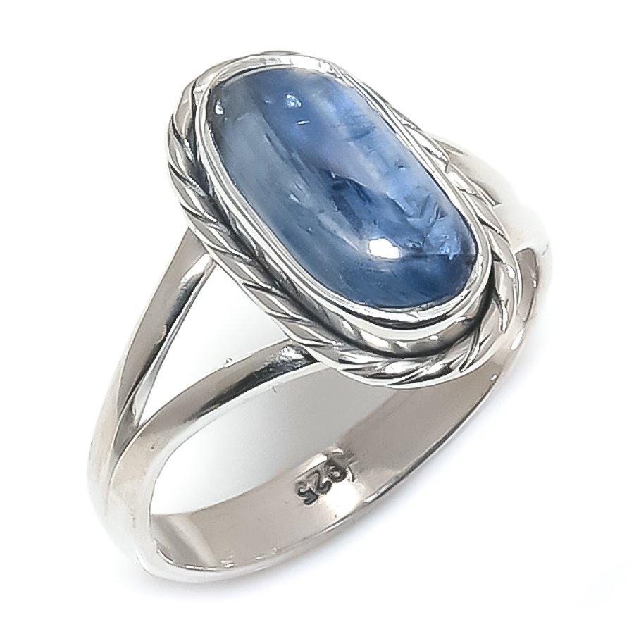 Natural Blue Kyanite Gemstone Handmade 925 Solid Silver Jewelry Ring Size 7 s9T71
