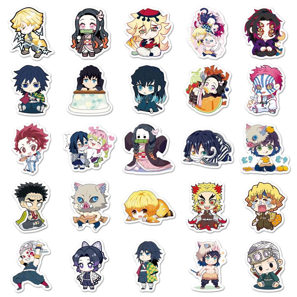 Demon Slayer 50 Pcs Chibi Style Stickers Cute Kawaii Anime Cartoon Decals For Guitar Stationery Journal DIY Decor For Anime Fans