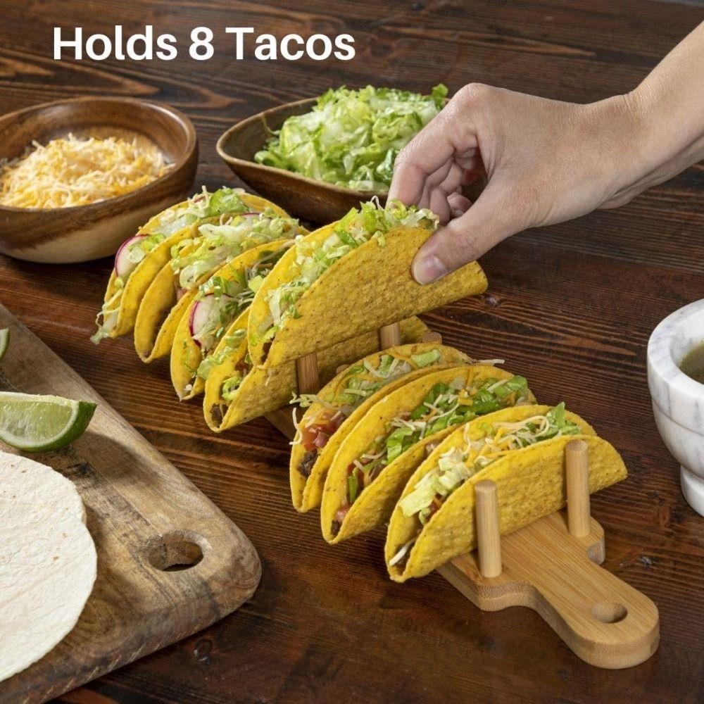 Bamboo Taco Plates Rack Handle Taco Tray Organizer Natural Appetizer Server Kit  Food