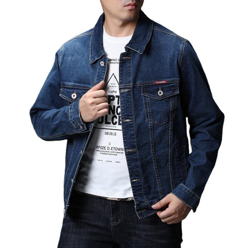 2024 Herbst/Winter Europäische und amerikanische Herren-Trendjacke im Slim Fit, nostalgisch-blaue, personalisierte, modische, einfarbige Jeansjacke