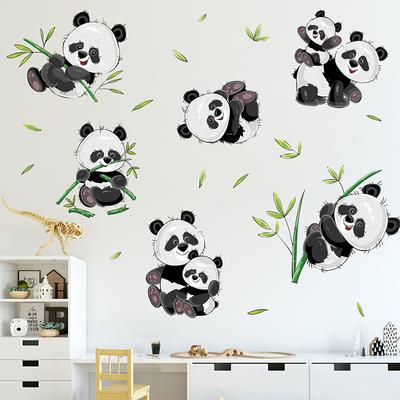 Adesivi Murali Panda Cartone Animato Bambù per Decorazione Stanza Soggiorno Camera da Letto TV Carta da Parati Autoadesiva