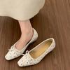 Autumn New French Polka Dot Bow Ballet Soft Sole Versatile Square Head Light Mouth Wedge Heel Lazy Single Shoes