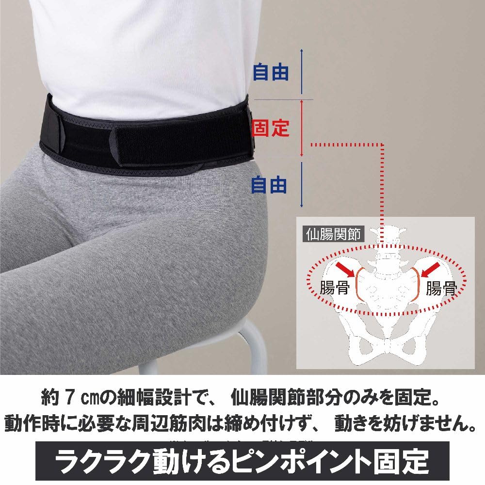 Unisex Lumbar and Pelvic Support Belt for Sports, Work, Golf, Tennis, and More. Slim Fit, Black, M-L.
