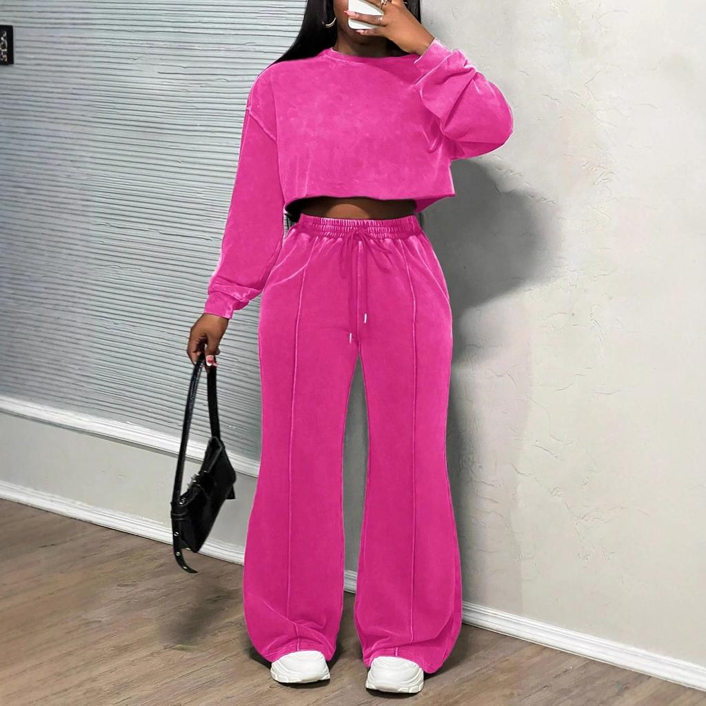 Women's Spring Fall Long Sleeve Casual Sets Washed Hoodie Sweatshirt 2 Piece Outfit Trendy Loose