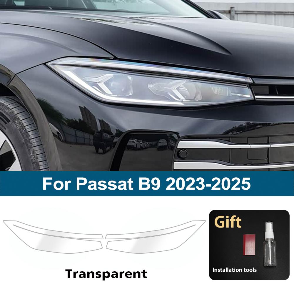 For Passat B9 2025-2025 Smoke Black High Gloss Pre-Cut TPU Car Headlight Protective Film PPF Anti-Scratch Vinyl Wrap Cover Kit