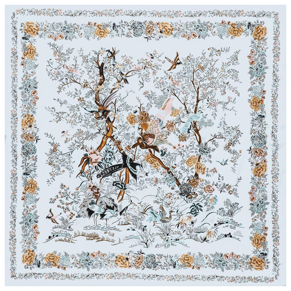 Lenço de Seda de Luxo Estampado com Pássaros e Flores de Rosa 130cm*130cm para Mulheres Faixa de Cabeça Lenços Quadrados Grandes de Alta Qualidade Xales Femininos de Sarja